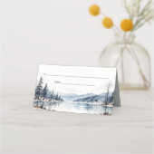 冬の雪の山の湖の風景結婚ズ プレイスカード (裏面)