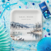 冬の雪の山の湖の風景結婚ズ ペーパープレート (パーティー)