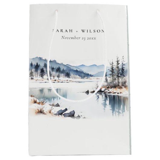 冬の雪の山の湖の風景結婚ズ ミディアムペーパーバッグ (正面)