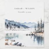 冬の雪の山の湖の風景結婚ズ ワインラベル (シングルラベル)