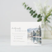 冬の雪の山の湖の風景結婚ズ 出欠カード (スタンド正面)
