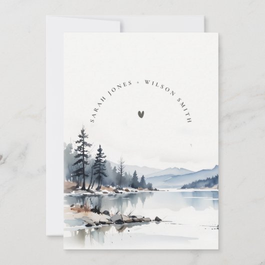 冬の雪の山の湖の風景結婚ズ 招待状 (裏面)