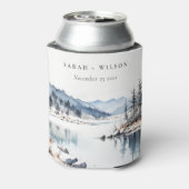 冬の雪の山の湖の風景結婚ズ 缶クーラー (缶裏面)