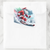 冬の雪の山をスキーで滑るサンタ スクエアシール (バッグ)