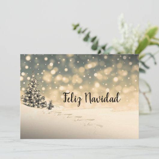 冬の雪の常緑樹フェリーズNavidadカード シーズンカード (スタンド正面)