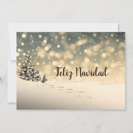 冬の雪の常緑樹 Feliz Navidad カード (正面)