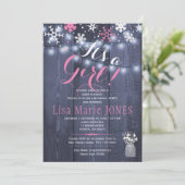 冬の雪の文字列ライト女の子の赤ちゃんシャワー 招待状 (スタンド正面)
