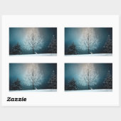 冬の雪の木とバニーホリデーシール 長方形シール (シート)