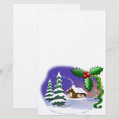 冬の雪の木によってはクリスマスの平和運命が家へ帰ります 便箋 (正面/裏面)