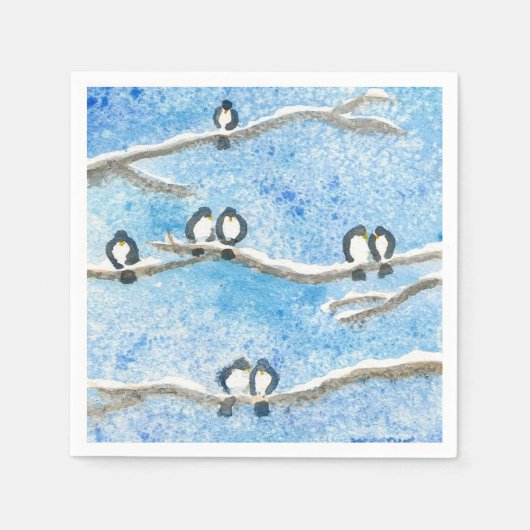 冬の雪の木の枝のシジュウカラ ギフトに スタンダードカクテルナプキン (正面)