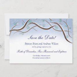 冬の雪の木の枝 Save the Date カード