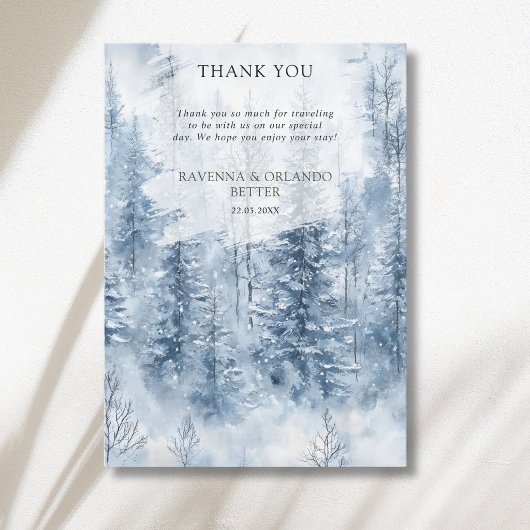 冬の雪の木の森の結婚式の御礼カード 案内状
