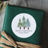 冬の雪の松のクリスマス ラウンドシール