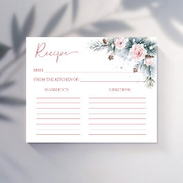 冬の雪の松のブライダルシャワーレシピカード