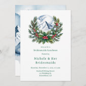 冬の雪の松のリースブリデスメイドランチョン 招待状 (正面/裏面)