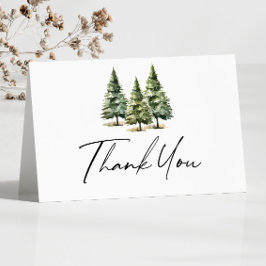 冬の雪の松の木のベビーシャワー サンキューカード