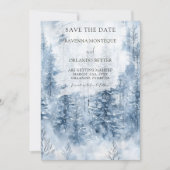 冬の雪の松の木の森の山の結婚式 セーブザデート (正面)