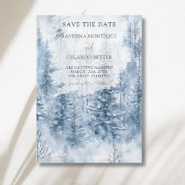 冬の雪の松の木の森の山の結婚式 セーブザデート