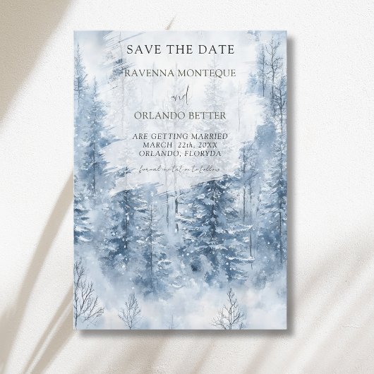 冬の雪の松の木の森の山の結婚式 セーブザデート