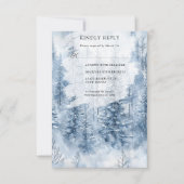 冬の雪の松の木の森の山の結婚式 出欠カード (正面)