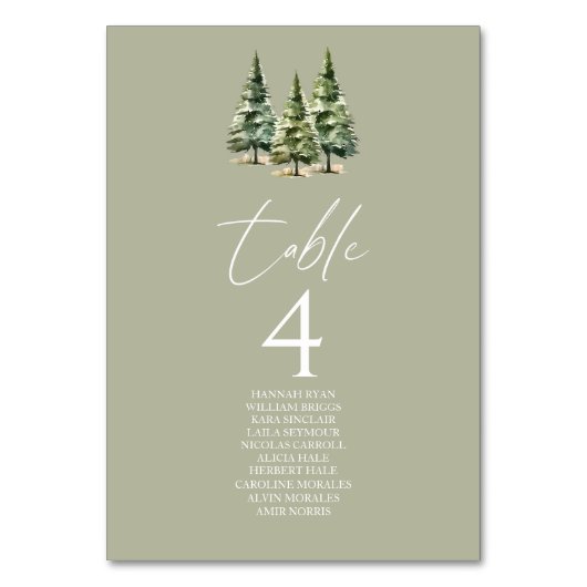 冬の雪の松の木の森結婚の テーブルナンバー (裏面)