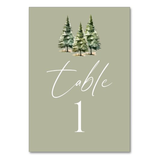 冬の雪の松の木の森結婚の テーブルナンバー (裏面)