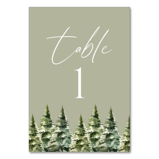 冬の雪の松の木の森結婚の テーブルナンバー (正面)
