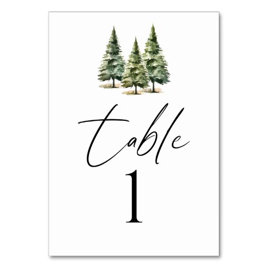 冬の雪の松の木の森結婚の テーブルナンバー (裏面)
