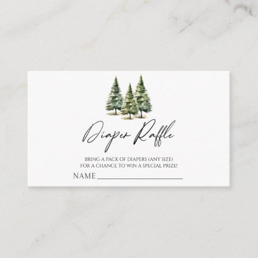 冬の雪の松の木の赤ちゃんシャワーおむつラッフル エンクロージャーカード (正面)
