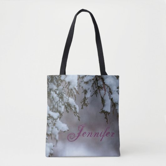 冬の雪の松の枝のバ凍っていブル トートバッグ (正面)