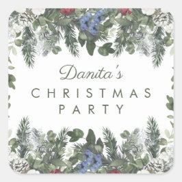 冬の雪の果実パインクリスマスパーソナライズされた スクエアシール