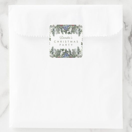 冬の雪の果実パインクリスマスパーソナライズされた スクエアシール (バッグ)