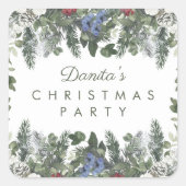 冬の雪の果実パインクリスマスパーソナライズされた スクエアシール (正面)