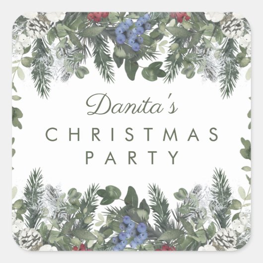 冬の雪の果実パインクリスマスパーソナライズされた スクエアシール (正面)