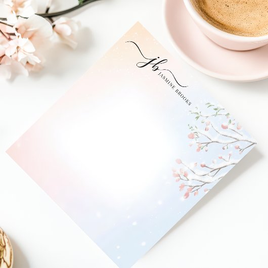 冬の雪の枝の水の色パーソナライズされた ノートパッド