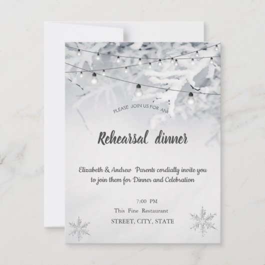 冬の雪の枝 ウェディングリハーサルディナー 招待状 (正面)