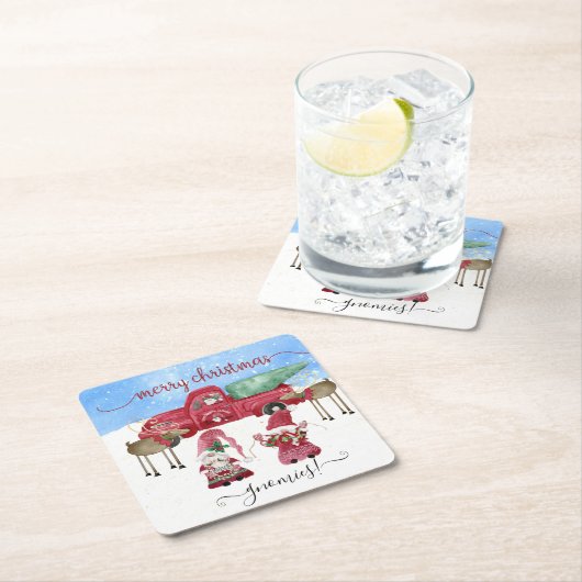 冬の雪の格言メリークリスマスレッドトラック スクエアペーパーコースター (インサイチュ)