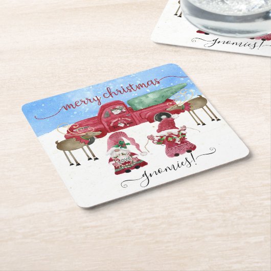 冬の雪の格言メリークリスマスレッドトラック スクエアペーパーコースター (アングル)