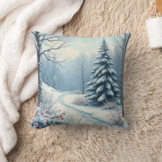 冬の雪の森と森 クッション (ブランケット)