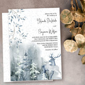 冬の雪の森と鹿の塵の結婚青 招待状