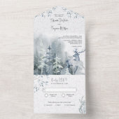 冬の雪の森と鹿の水の色結婚の オールインワン招待状 (内側)