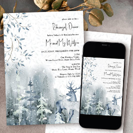 冬の雪の森と鹿の結婚式リハーサル 招待状