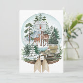 冬の雪の森にいる気品のある鹿の雄 招待状 (スタンド正面)