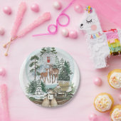 冬の雪の森の中の立派な鹿の男性 ペーパープレート (パーティー)