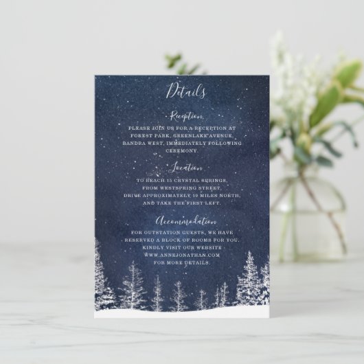 冬の雪の森の星空の夜結婚海軍 エンクロージャーカード (スタンド正面)