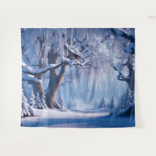冬の雪の森の木の壁タペストリーの背景 タペストリー (正面(横))