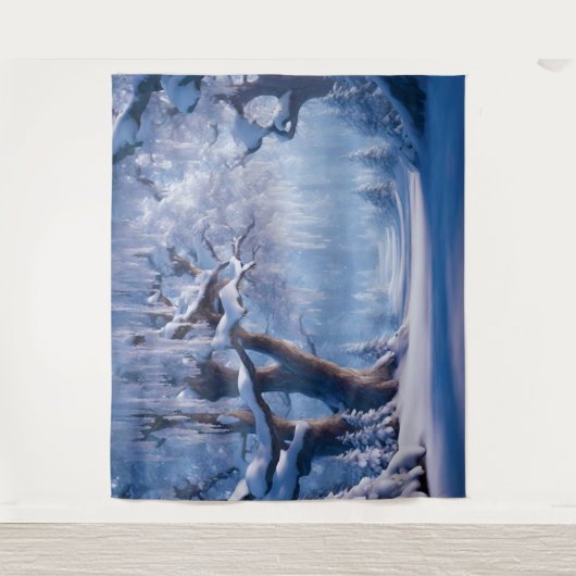 冬の雪の森の木の壁タペストリーの背景 タペストリー (正面)
