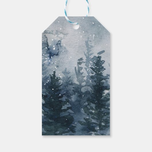 冬の雪の森の森林の動物ありがとう ギフトタグ (裏面)