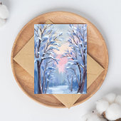 冬の雪の森の水彩画のウッズペインティングカード
