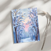 冬の雪の森の水彩画の木々 ポストカード